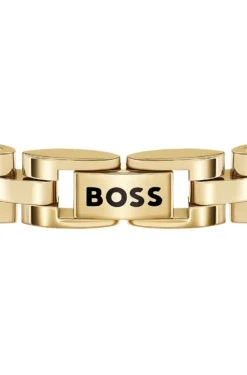 Light-yellow-gold-tone cuff with logo details