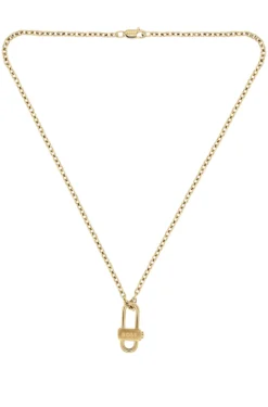 Light-yellow-gold-tone necklace with lock pendant
