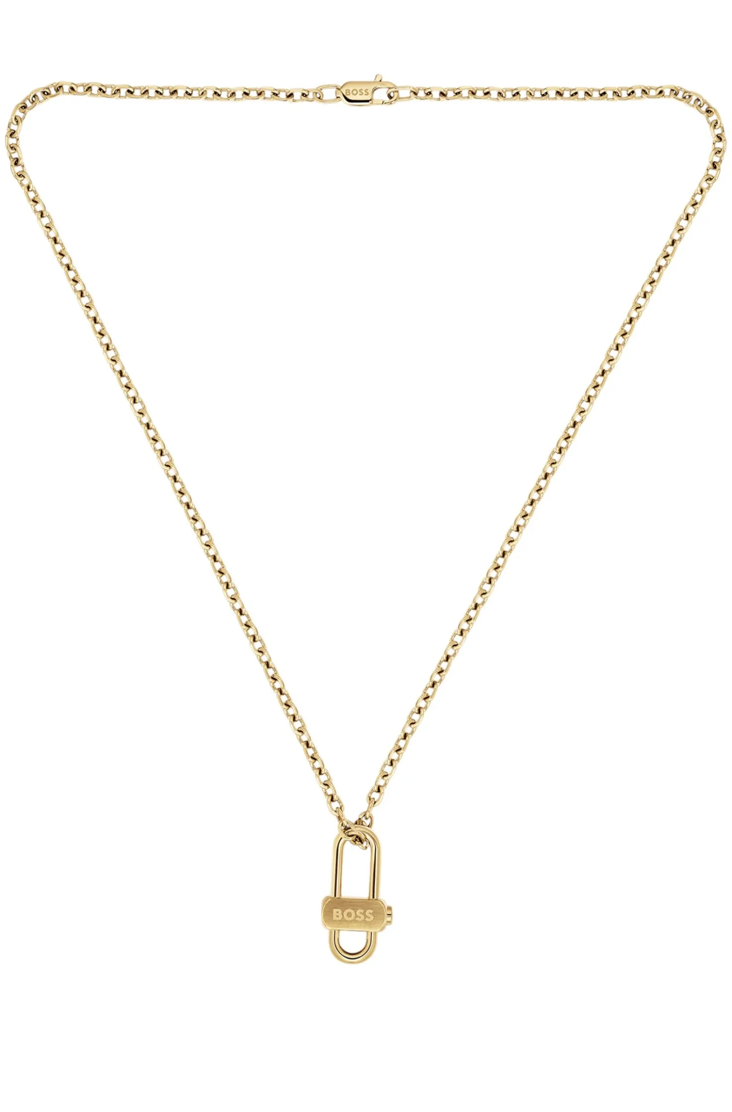 Light-yellow-gold-tone necklace with lock pendant