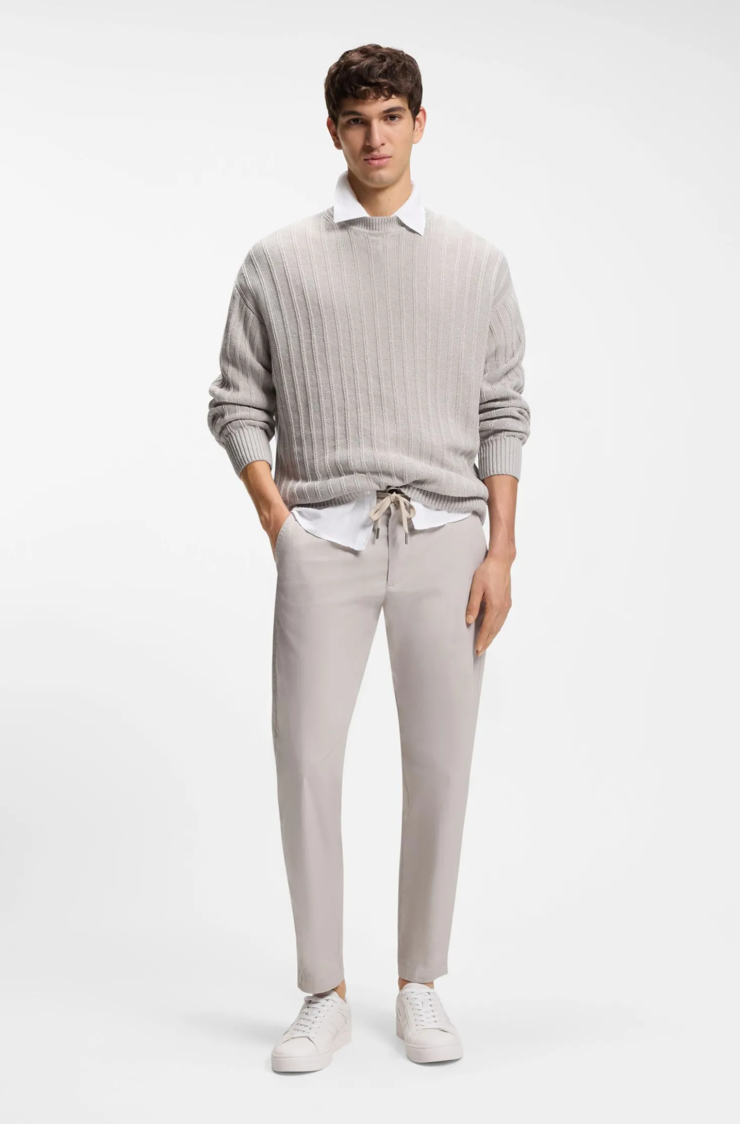 Linen-cotton sweater with knitted structure
