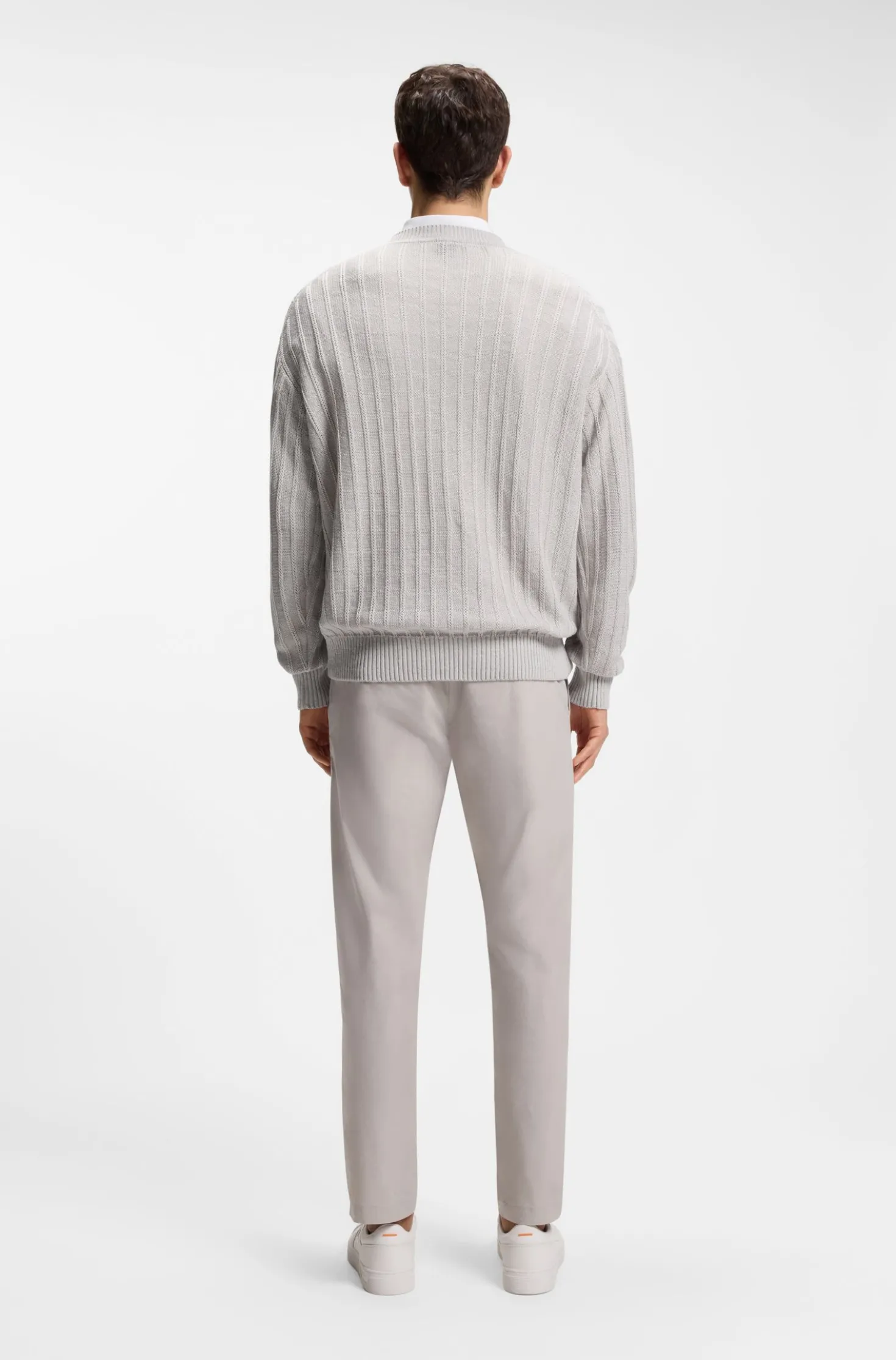 Linen-cotton sweater with knitted structure