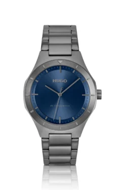 Lit grey-plated watch with blue dial