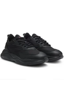 Logo-counter trainers with canvas-effect fabric