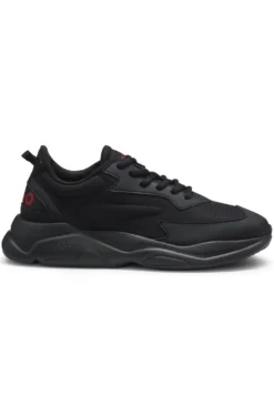 Logo-counter trainers with canvas-effect fabric