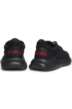 Logo-counter trainers with canvas-effect fabric