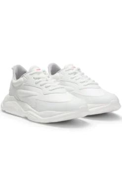 Logo-counter trainers with canvas-effect fabric