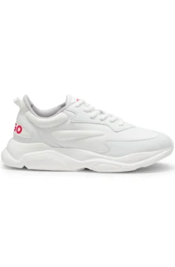 Logo-counter trainers with canvas-effect fabric