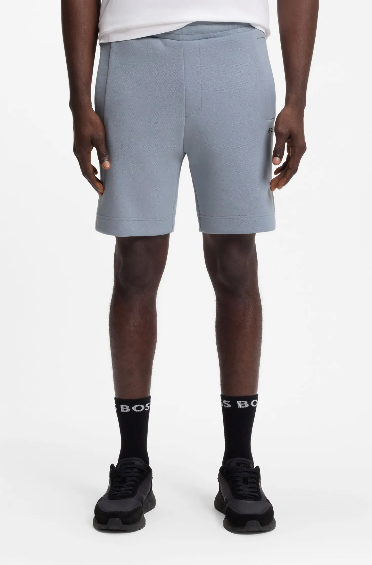Logo-embroidered shorts in cotton-blend piqué jersey