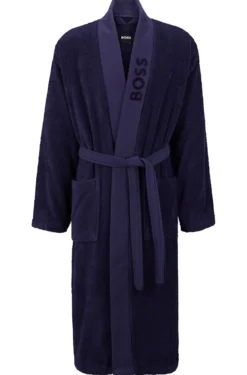 Logo-lapel dressing gown in long-fibre cotton