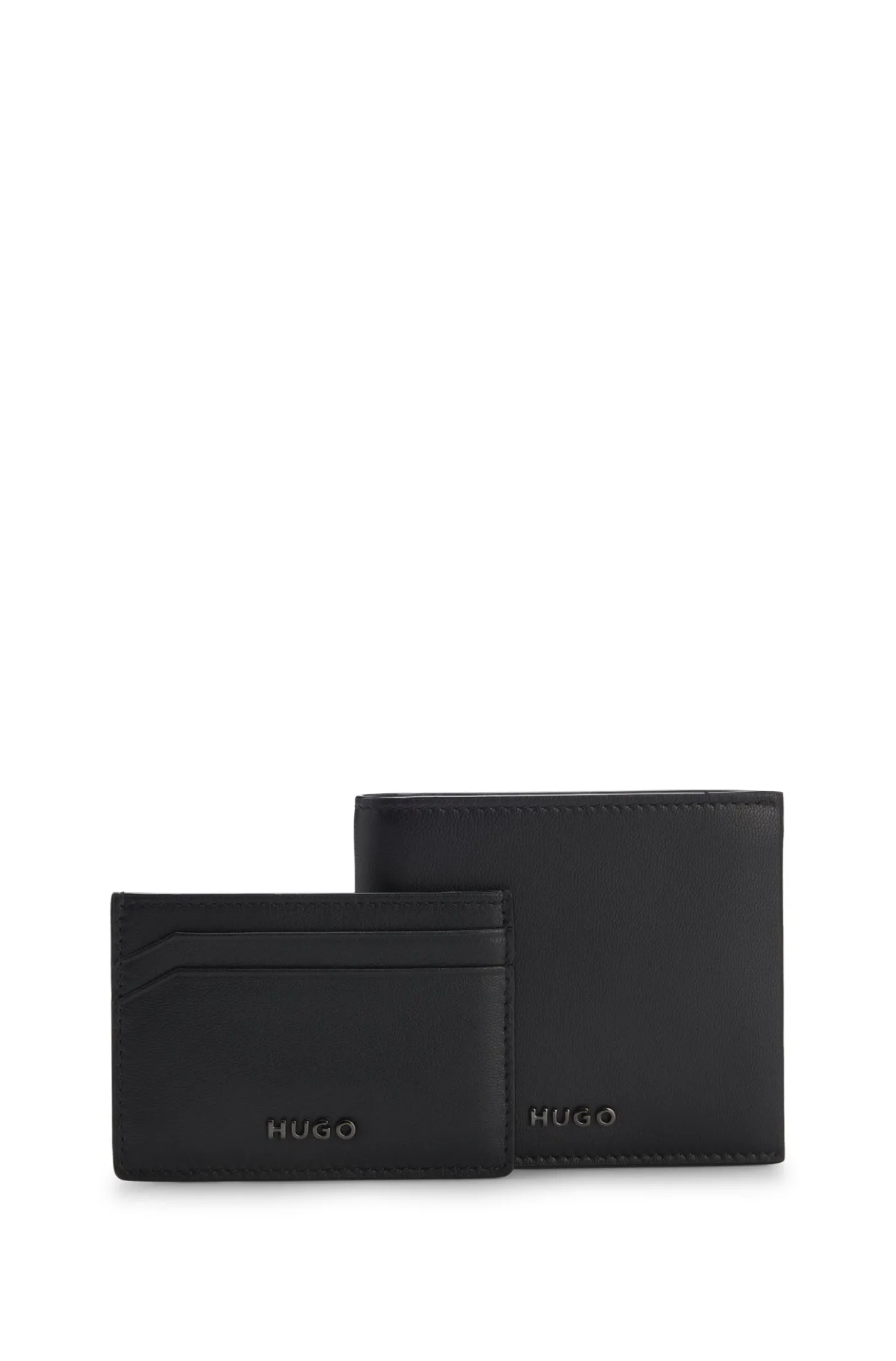 Logo-trimmed leather wallet and card holder gift set