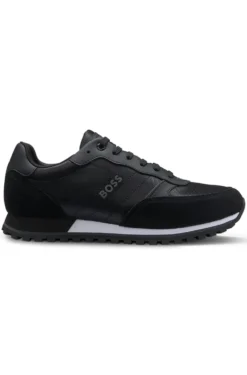 Logo-trim trainers with faux-leather details