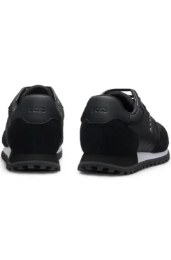 Logo-trim trainers with faux-leather details