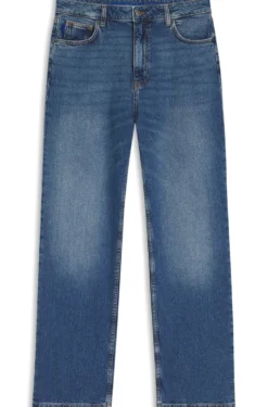 Long-length straight-fit jeans in blue stretch denim