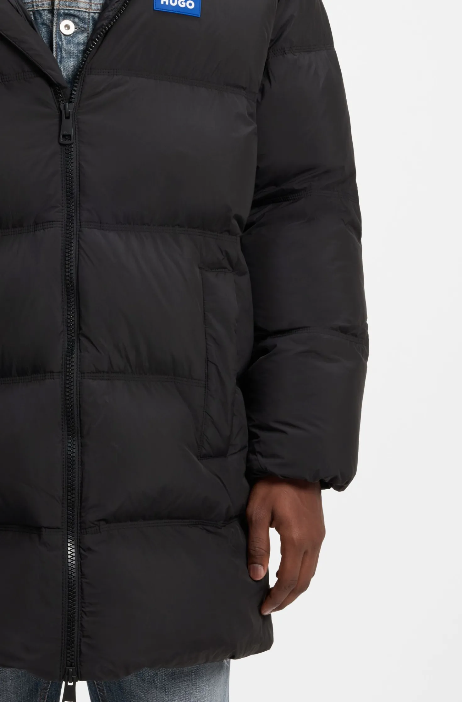 Longline padded coat with a water-repellent finish