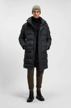 Longline water-repellent padded jacket with hood