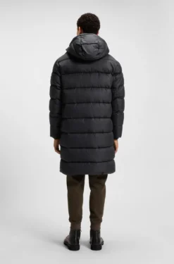 Longline water-repellent padded jacket with hood