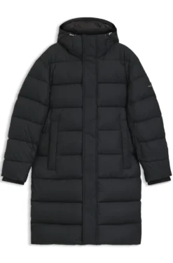 Longline water-repellent padded jacket with hood