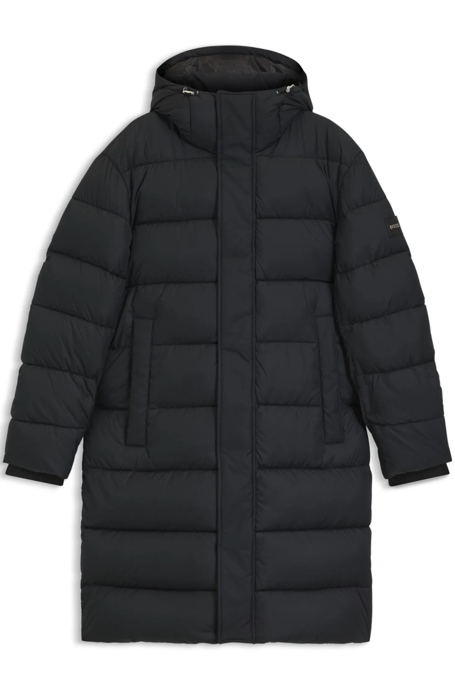 Longline water-repellent padded jacket with hood
