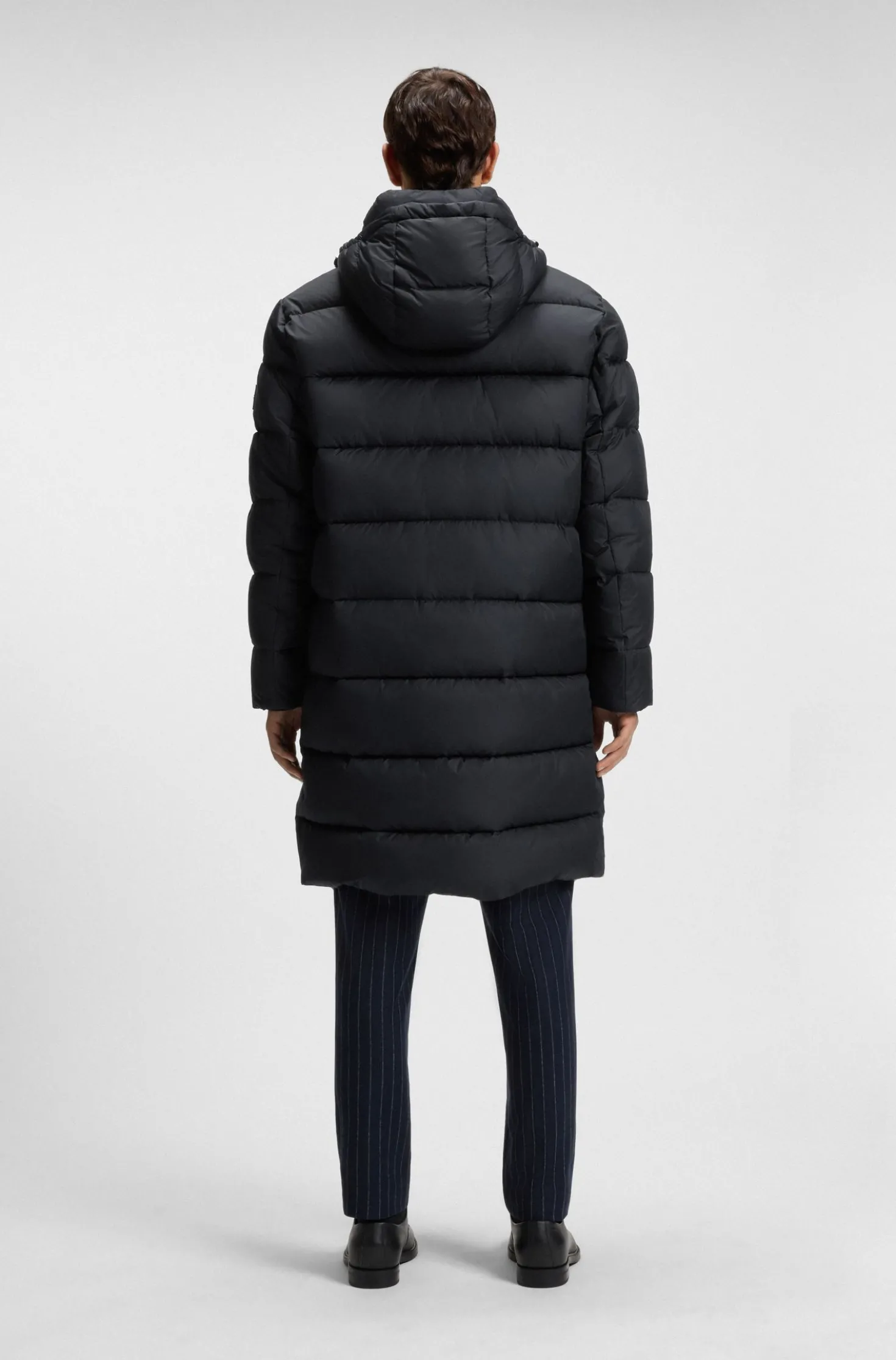Longline water-repellent padded jacket with hood