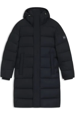 Longline water-repellent padded jacket with hood