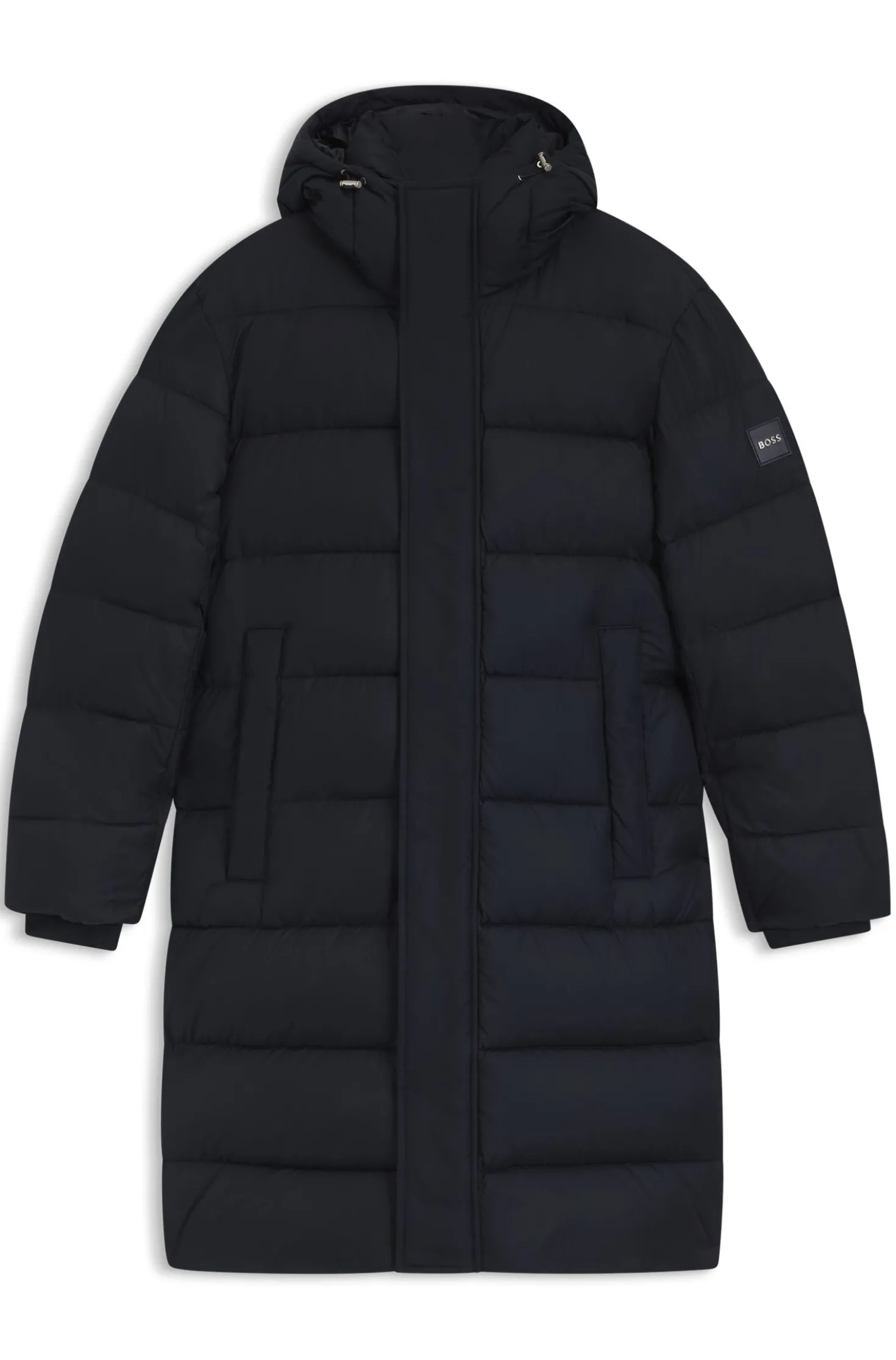 Longline water-repellent padded jacket with hood
