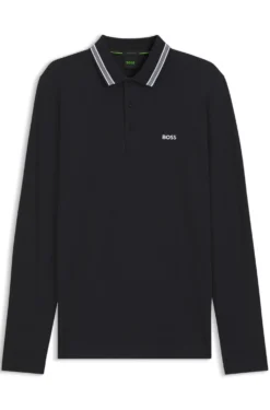 Long-sleeved cotton piqué polo shirt