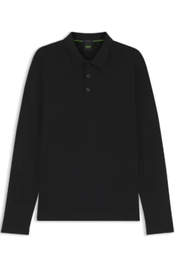 Long-sleeved cotton piqué polo shirt