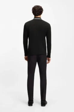 Long-sleeved cotton piqué polo shirt