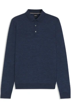 Long-sleeved knit polo sweater in Italian virgin wool
