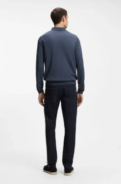 Long-sleeved knit polo sweater in Italian virgin wool