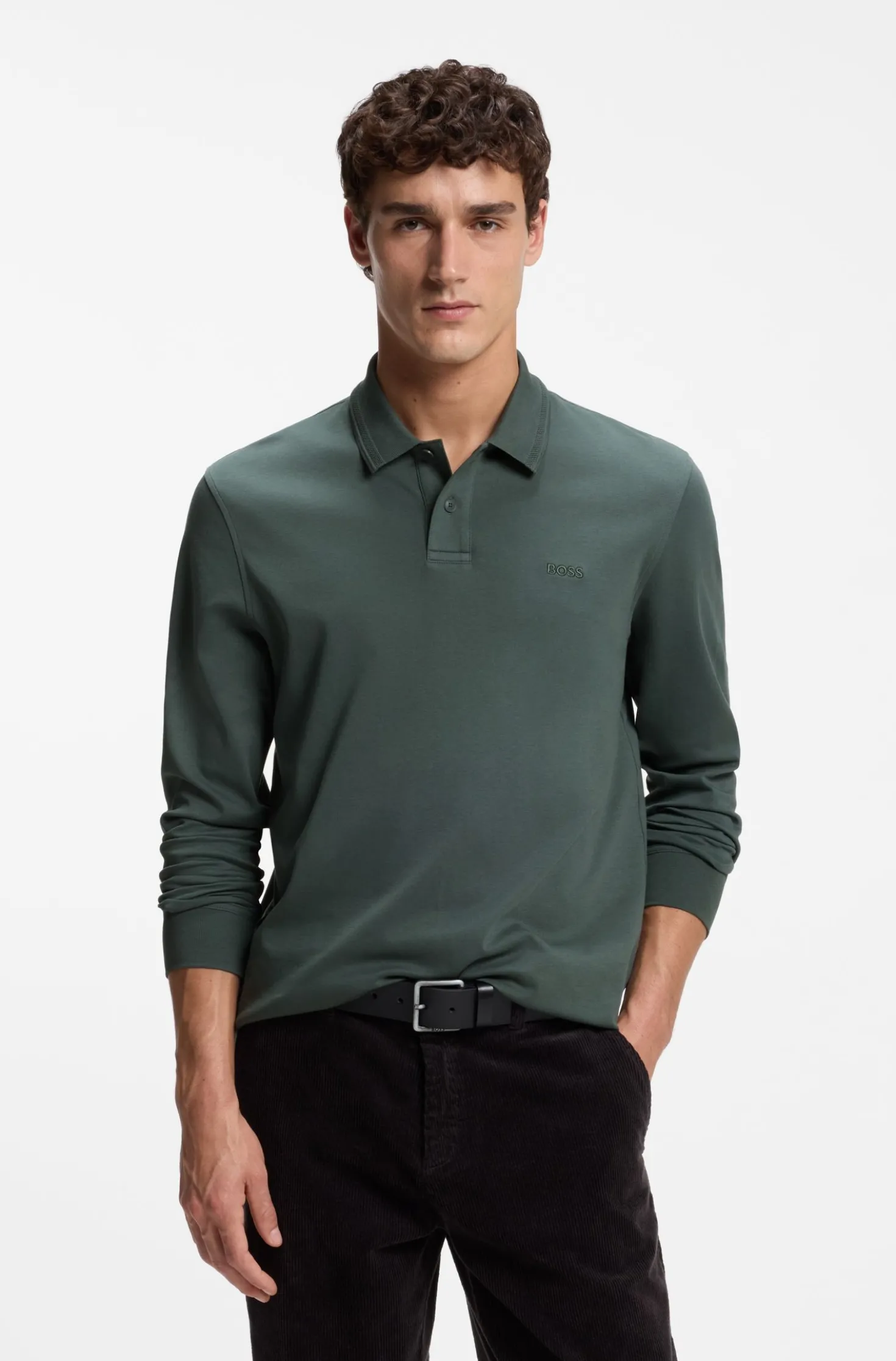 Long-sleeved polo shirt in cotton with logo detail