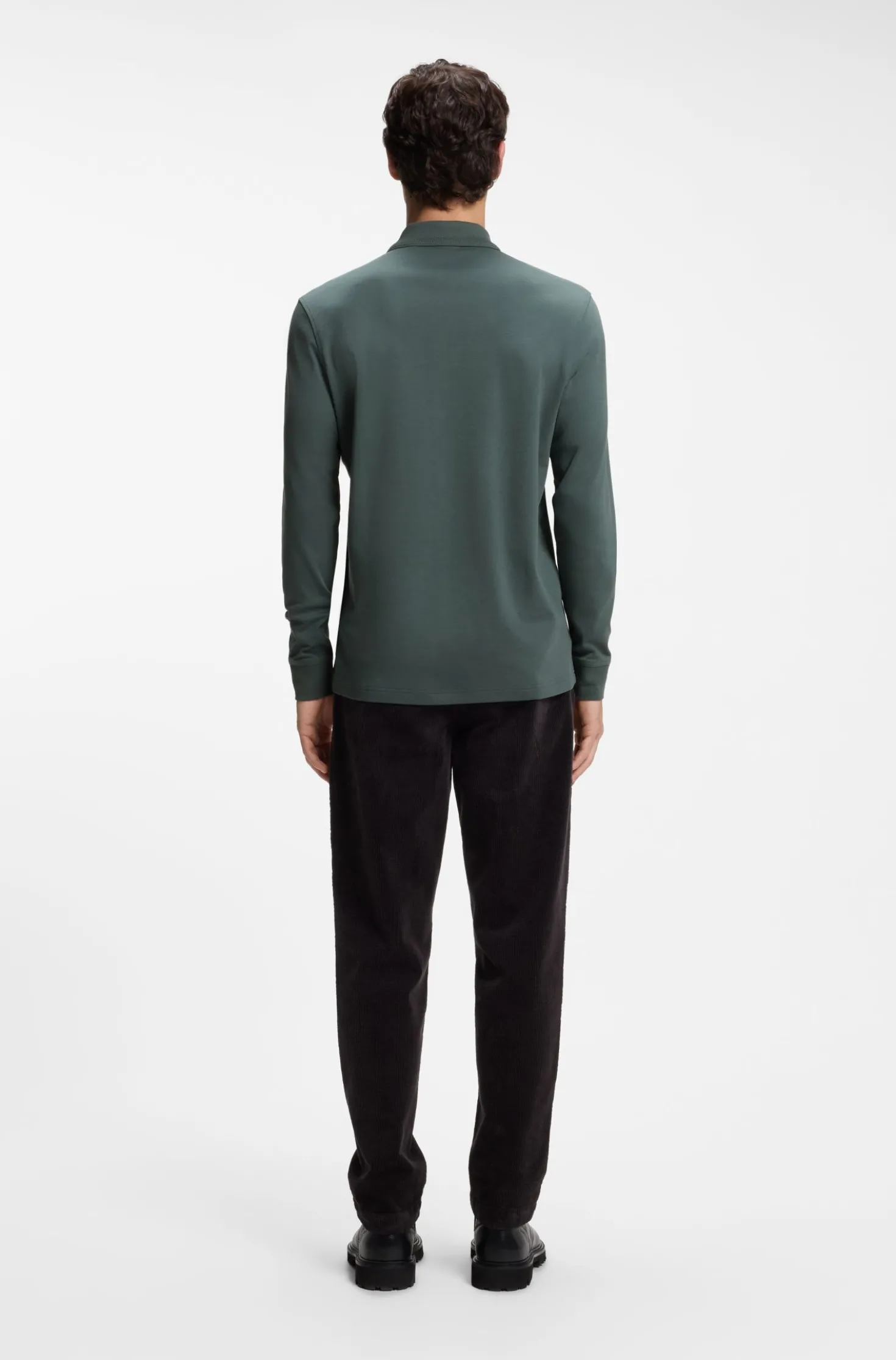 Long-sleeved polo shirt in cotton with logo detail