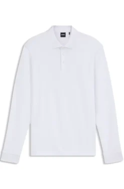 Long-sleeved polo shirt in interlock cotton with logo