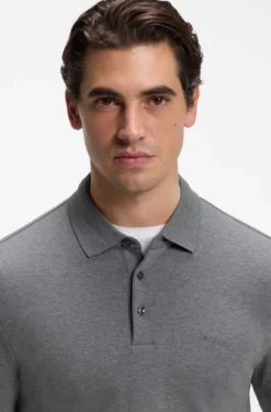 Long-sleeved polo shirt in interlock cotton with logo