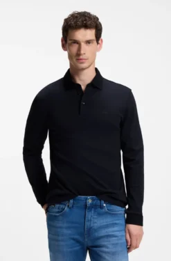 Long-sleeved polo shirt in interlock cotton with logo