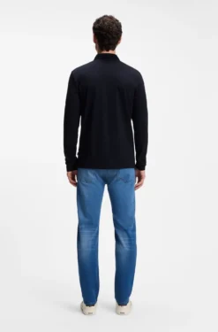 Long-sleeved polo shirt in interlock cotton with logo