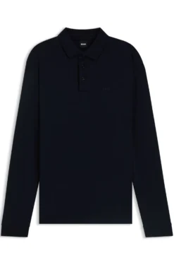 Long-sleeved polo shirt in interlock cotton with logo