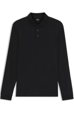 Long-sleeved polo shirt in interlock cotton with logo