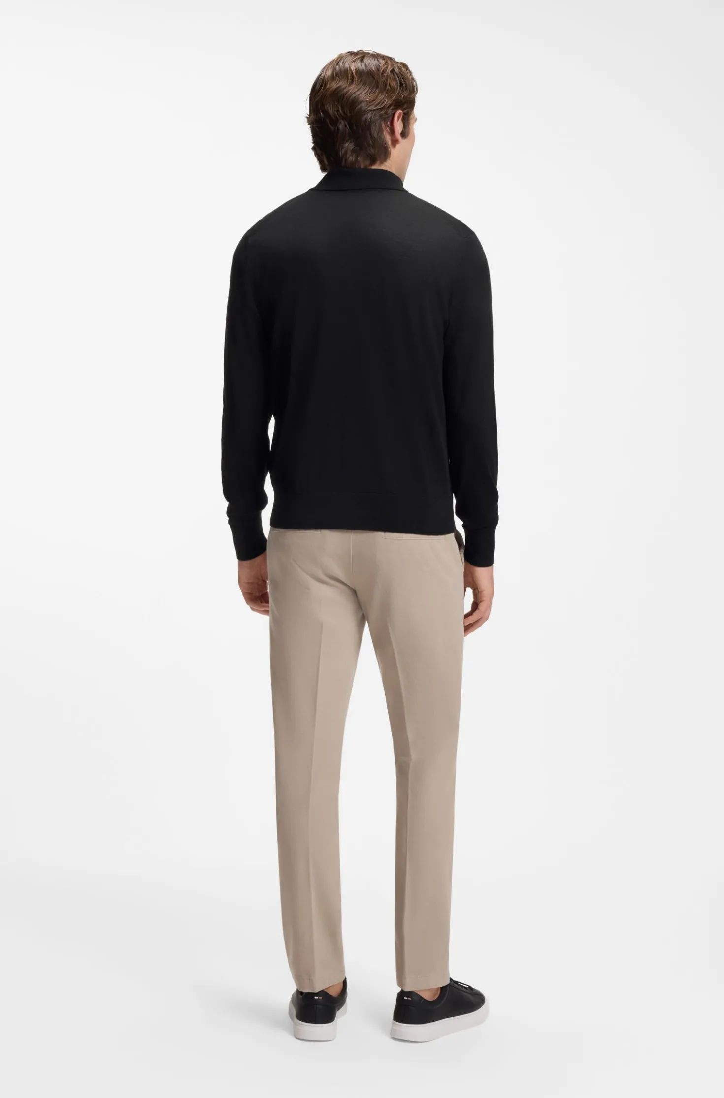 Long-sleeved polo sweater in Merino wool