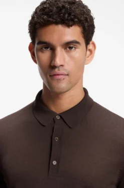 Long-sleeved polo sweater in Merino wool