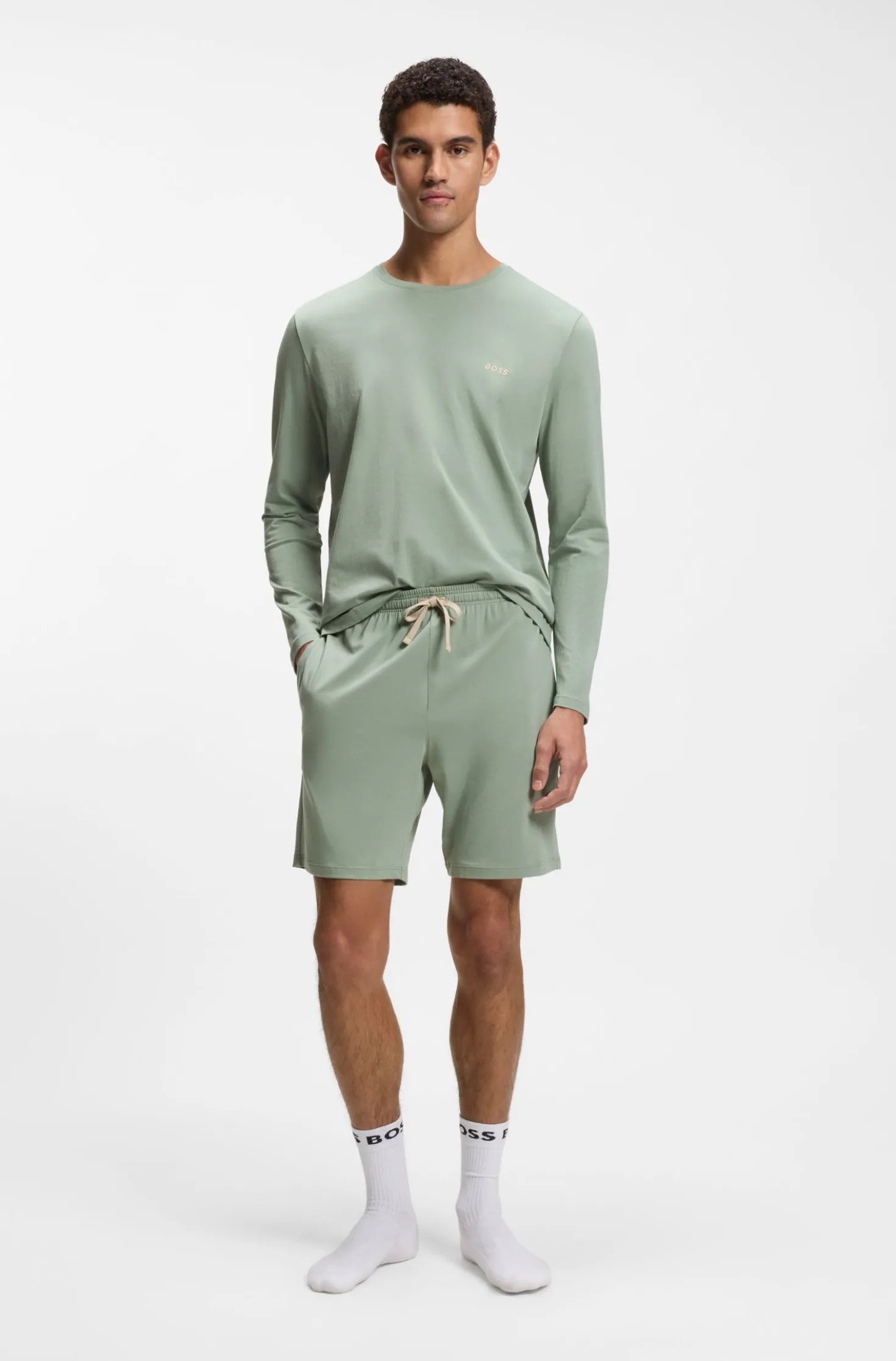 Long-sleeved T-shirt in stretch cotton with embroidered logo