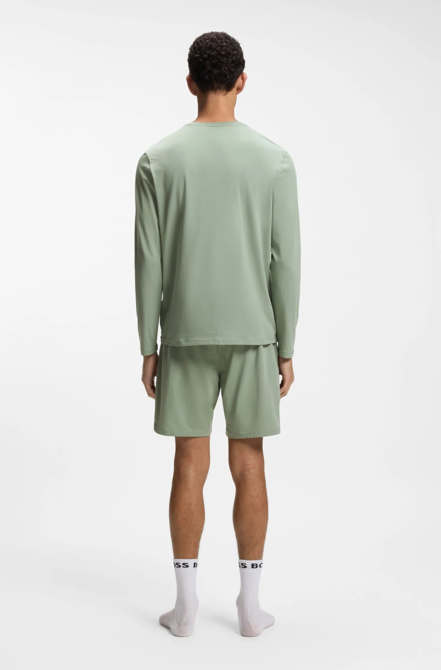 Long-sleeved T-shirt in stretch cotton with embroidered logo