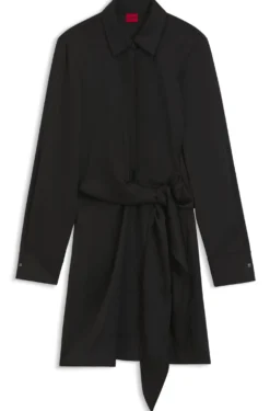 Long-sleeved wrap dress in satin with stacked logo