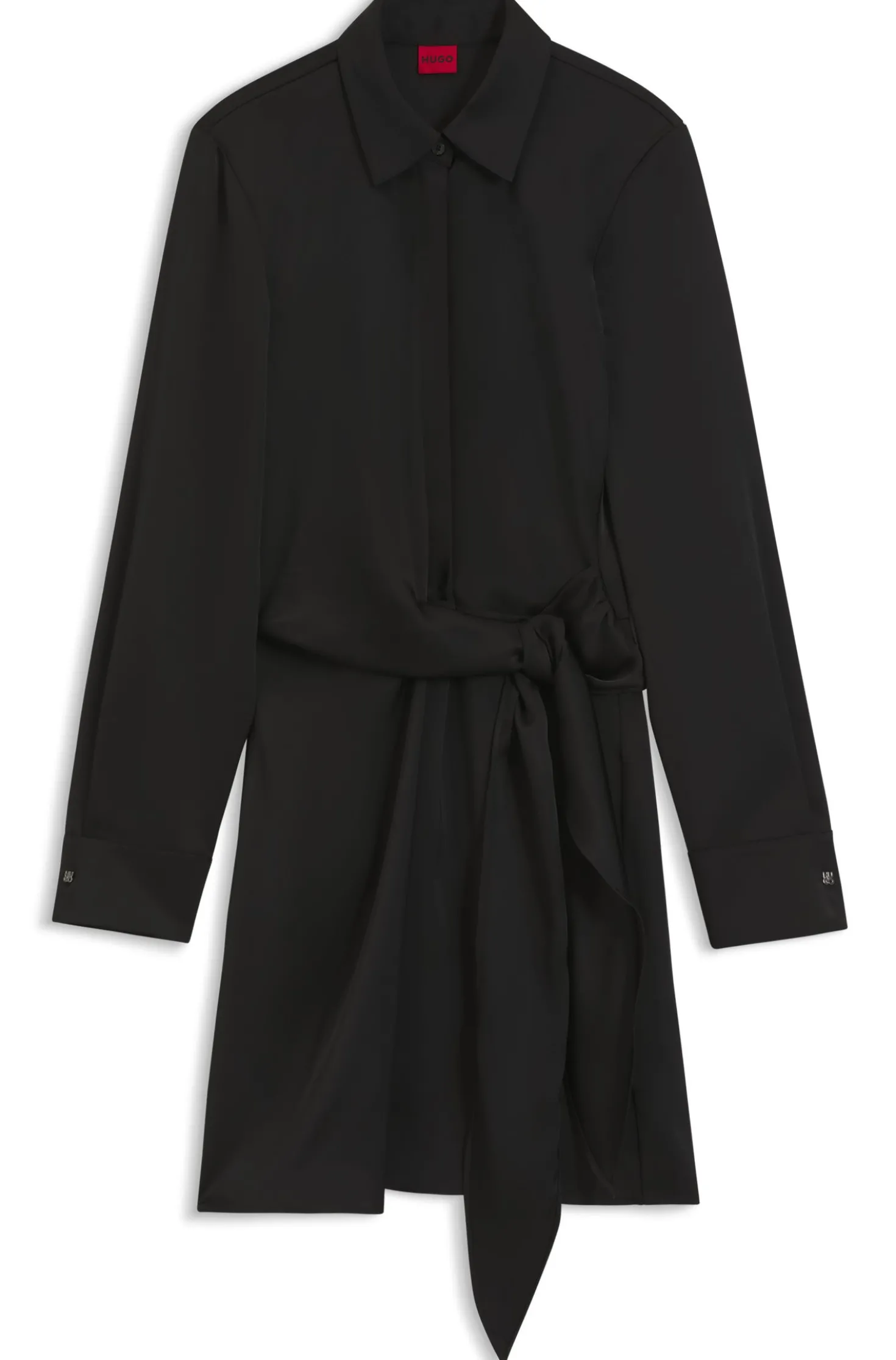 Long-sleeved wrap dress in satin with stacked logo
