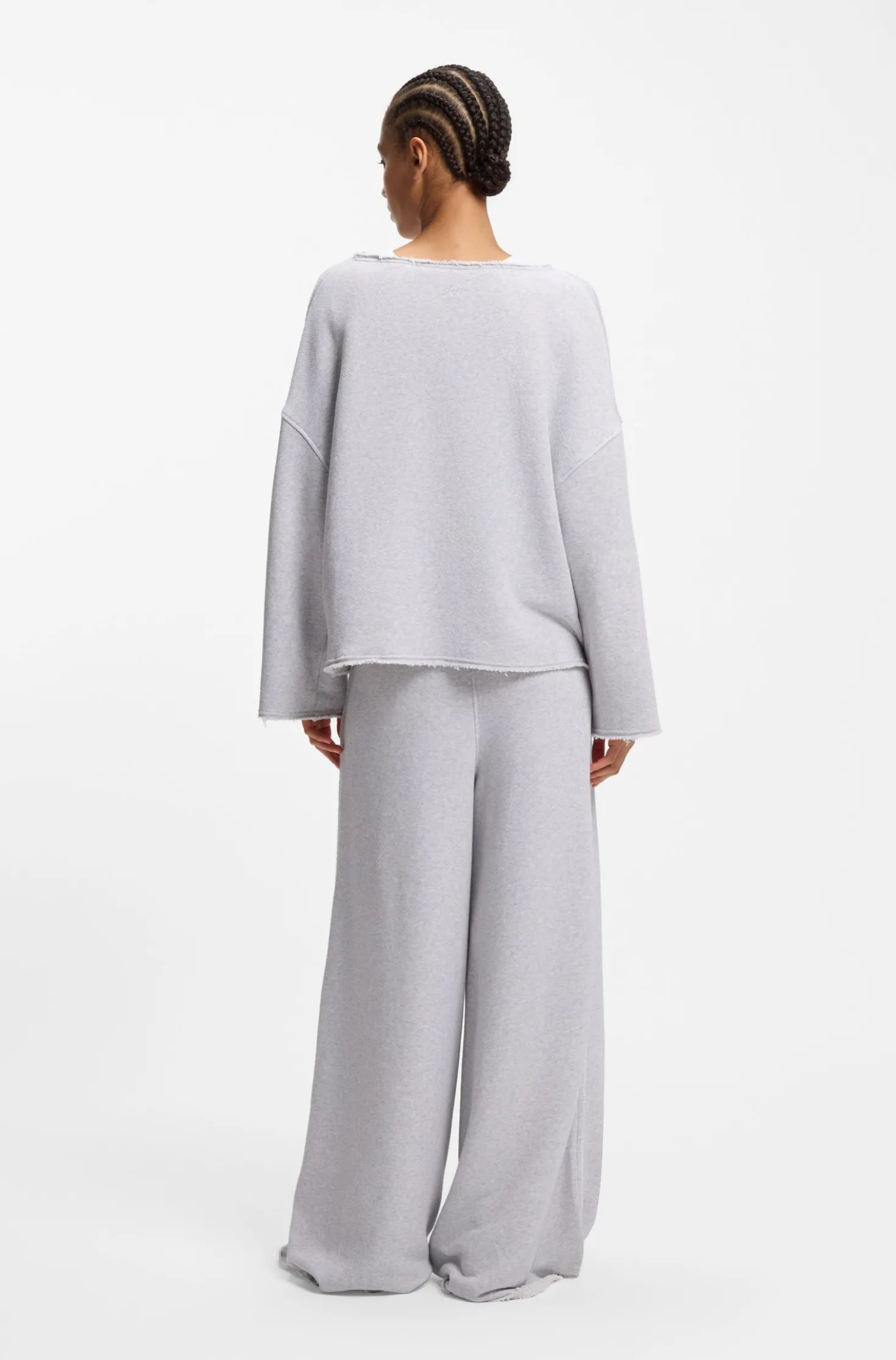 Loose-fit cotton-blend sweatshirt with raw-cut edges
