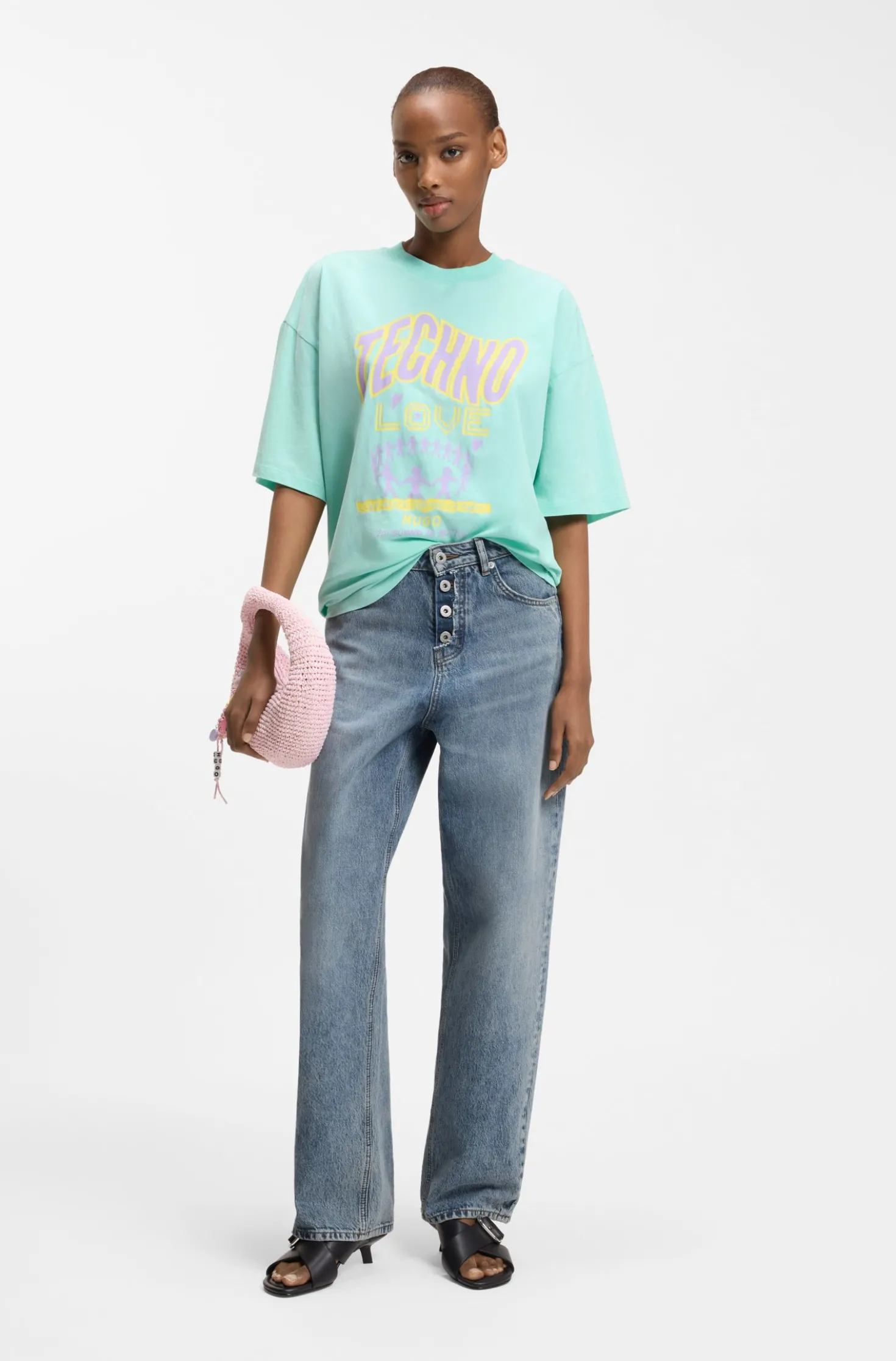 Loose-fit jeans in blue denim with exposed fly