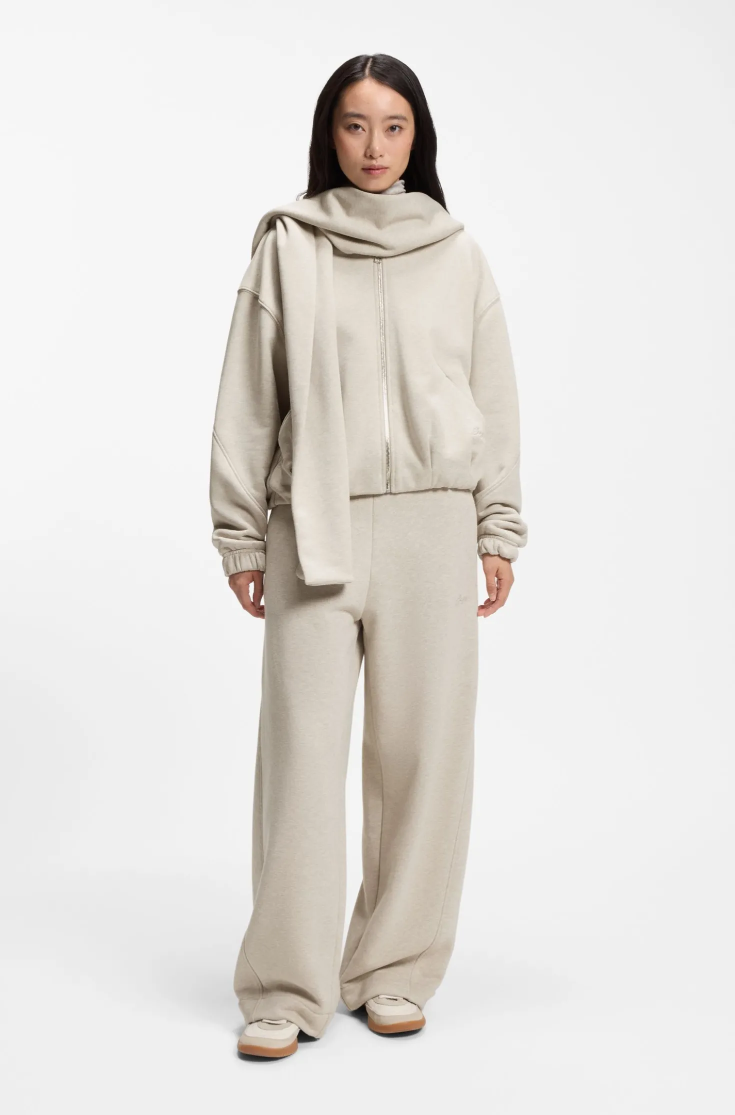 Loose-fit zip-up sweatshirt in melange jersey