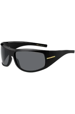 Mask-style sunglasses in black with gold-tone hardware