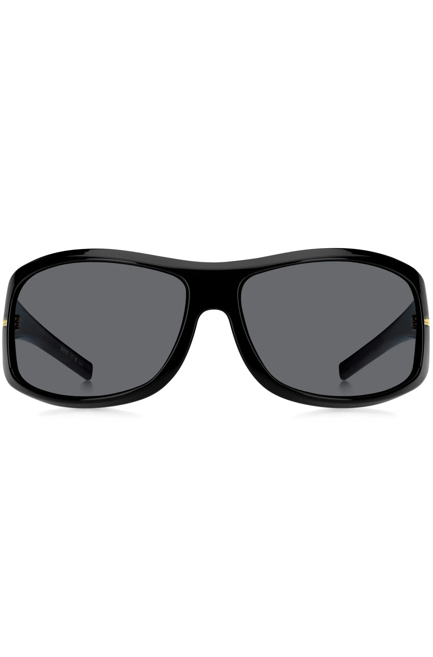 Mask-style sunglasses in black with gold-tone hardware