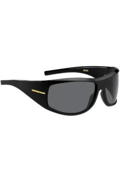 Mask-style sunglasses in black with gold-tone hardware
